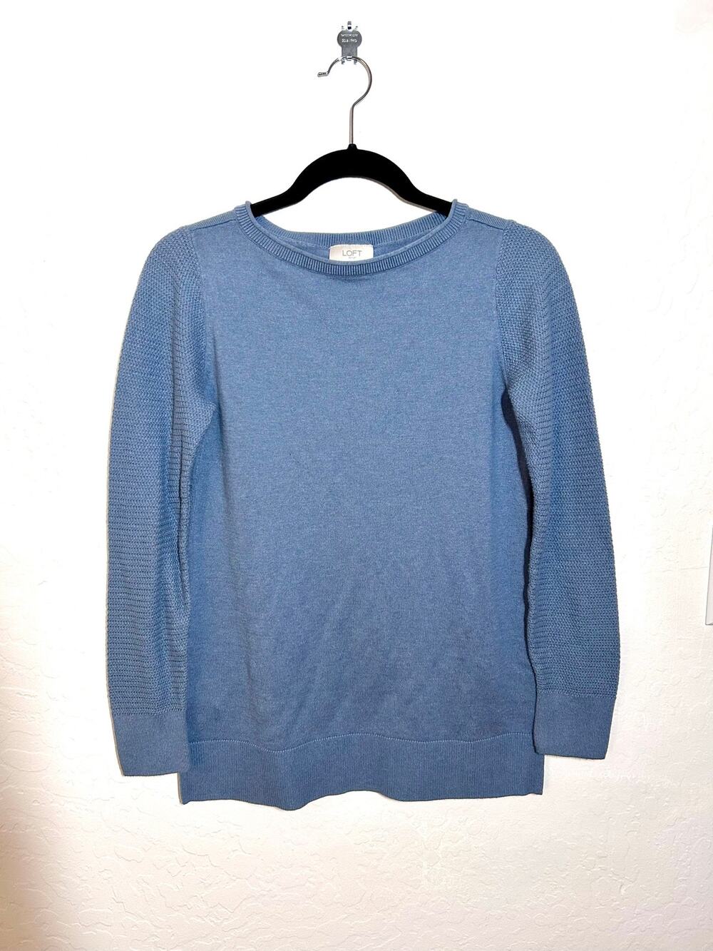 Women’s Small LOFT Cotton Blend Sky Blue Coastal Boatneck Tunic Sweater